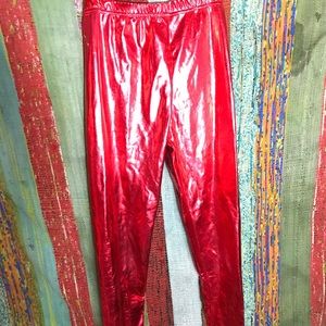 Red metallic stretchy pants